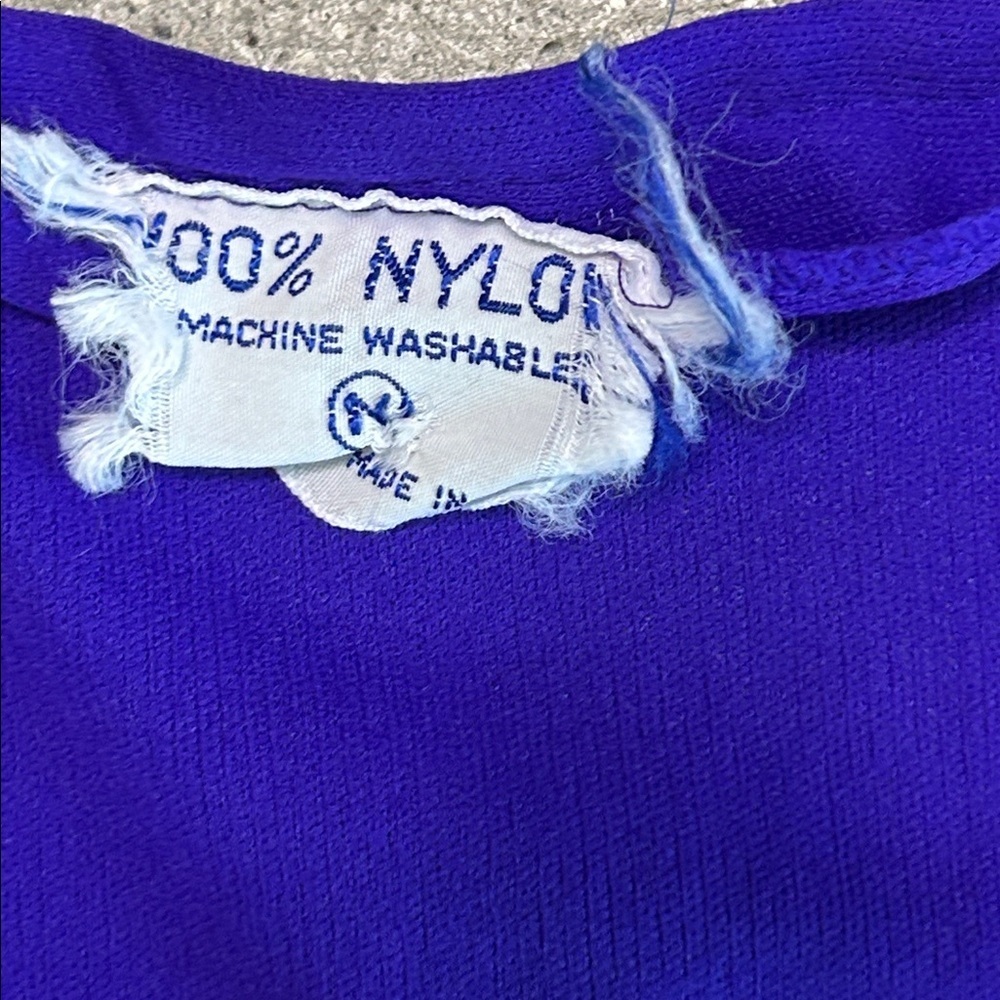 Vintage Nylon Royal Blue Short Sleeve Henley Tee - Picture 2 of 5